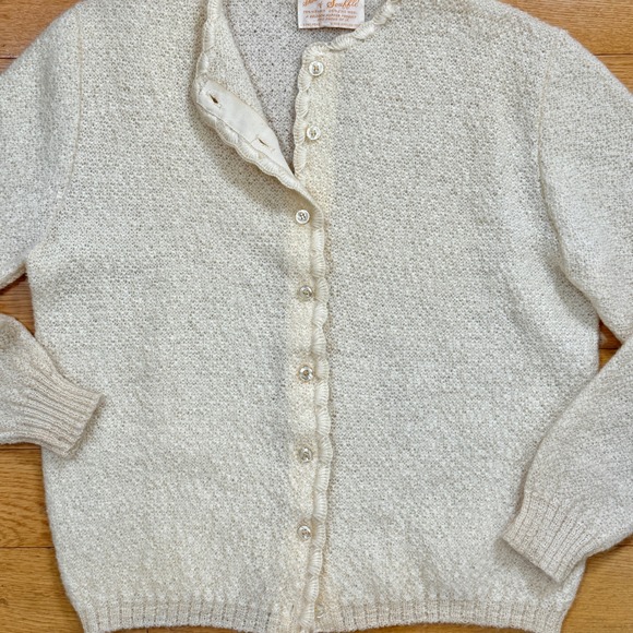 Shoulderoze of‎ Souffle Mohair Fine Wool Button Up Cardigan Cream Beldoch Popper - Picture 2 of 5